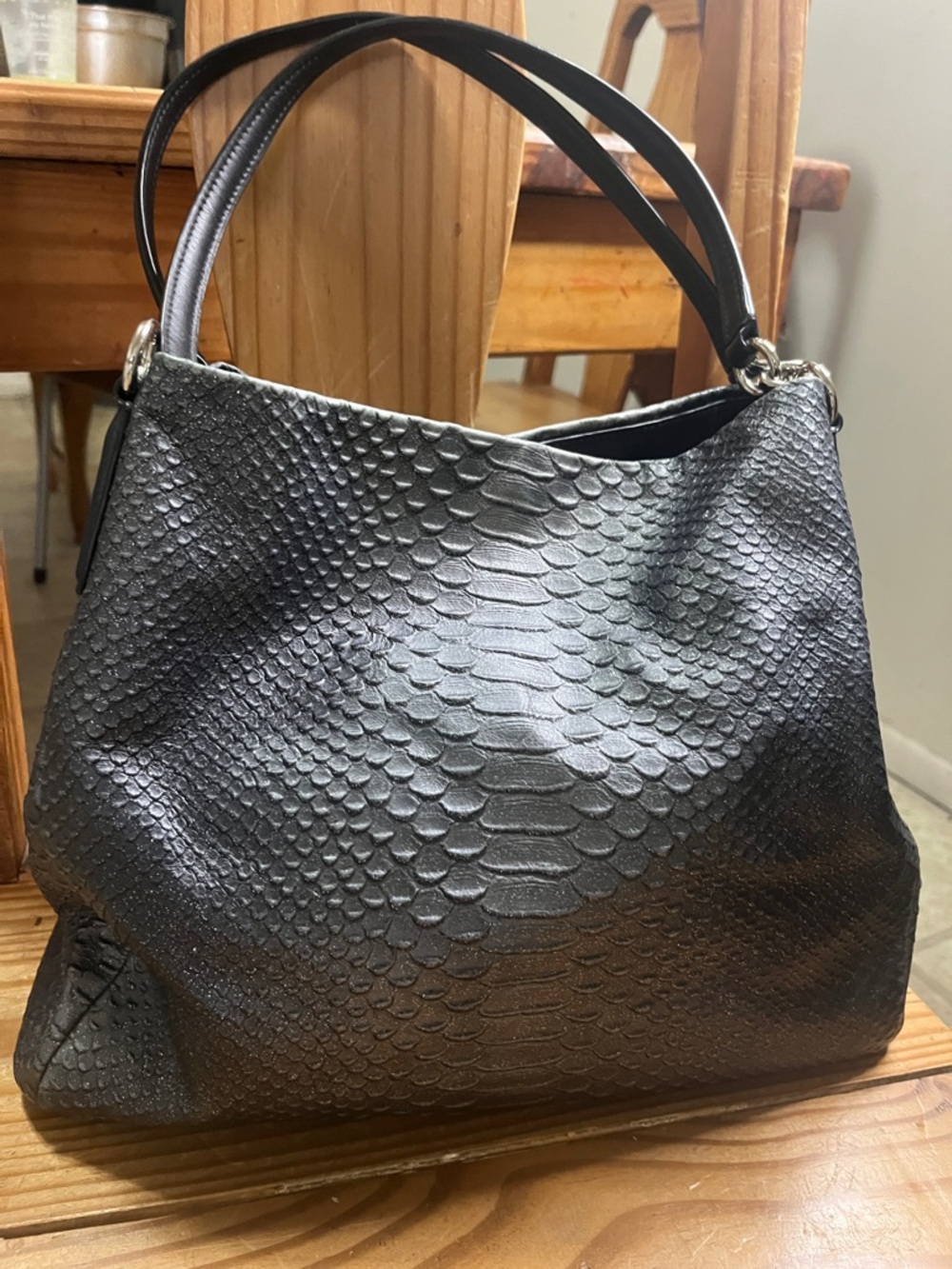 Coach Phoebe Metallic Snakeskin Embossed Leather Bag